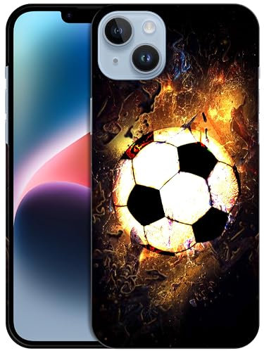 GlamCase for iPhone 14 Plus, iPhone 14 Plus Case - Soccer On Fire Design Printed Slim & Sleek Cute Plastic Hard Snap on Protective Designer Back Phone Case/Cover for iPhone 14 Plus White