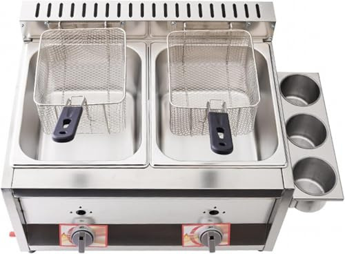 Freidora de gas de doble cilindro de 20 l, freidora de gas profesional de acero inoxidable, con cesta de cuchara, freidora de cocina casera para restaurante