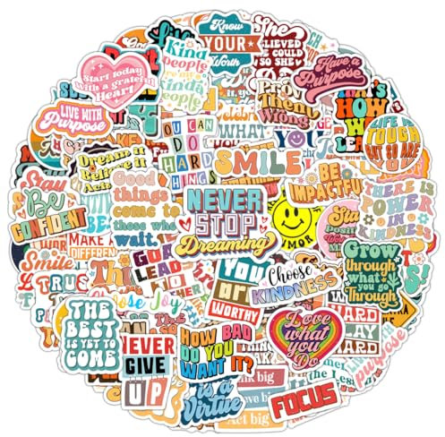 100 Pack Motivational Vintage Stickers, Inspirational Messages, Teacher Rewards for Water Bottles, Laptops, Phone Cases, Waterproof for Kids, Teens, Adults, Girls and Boys (Inspire)