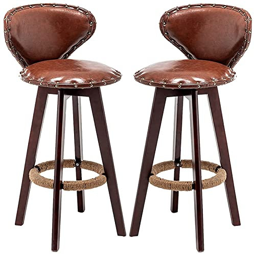 Bar Chair Barhocker, 2 Stück Vintage-Hocker, Massivholz-Barstuhl für Küche, Esszimmer, drehbare Hochstühle mit Hanfseil-Fußstütze/Braun/60 cm Bar Stool