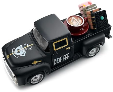 Teeloray Kaffee Deko, Vintage Truck Modell mit Mini Bücher und Kaffee Schild für Tisch, Küche Ghost Coffee Deko, Oldtimer Fensterbank Deko für Café Bar Esszimmer Heim Centerpieces Geschenke, Schwarz