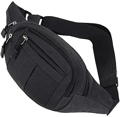 Retoo Bauchtasche für Damen und Herren, mit 4 Taschen und Reißverschluss, Tasche mit verstellbare Riemenlänge, wasserdichte und schmutzabweisend Tasche, für alle Aktivitäten geeignet, Schwarz