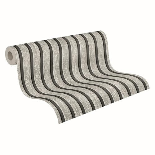A.S. Création Vliestapete mit Wandpaneelmotiv 0,53 x 10,05 m - Grau, Schwarz - Wandpaneel Tapete in Holzoptik Made in Germany - 790415