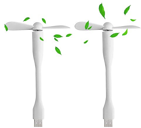 Mini Ventilateur USB,2 Pcs Flexible Power Bank Ventilateur,Ventilateur de Refroidissement Flexible,Ventilateur de Bureau Portable Silencieux pour Ordinateur Portable(Blanc)