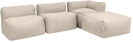 Icon Zen Modular Sofa für Erwachsene, Beige, Olefin Stoff für Drinnen und Draußen, 3 Sitzer Ecksofa, Bequemer Sitzsack Sofa mit Schaumstoff Füllung, Garten, Terrasse, Lounge, Wohnzimmer