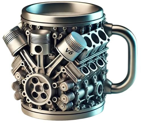 V6 V8 Motorbecher Edelstahl Becher - Personalized 3D Retro Kaffeetasse für Rennsportbegeisterte und Autofans Motoren trinken Tassen Kaffeetasse für Zuhause, Studio, Reisen (V6)