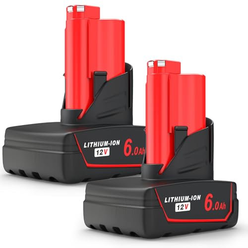 HTongD 12V Ersatzakku für Milwaukee Akku: 6.0Ah Li-ion Werkzeugakku für Milwaukee M12 - Kompatibel M12B 48-11-2411 48-11-2420 48-11-2401 48-11-2402 48-11-2401 (2-Stück)