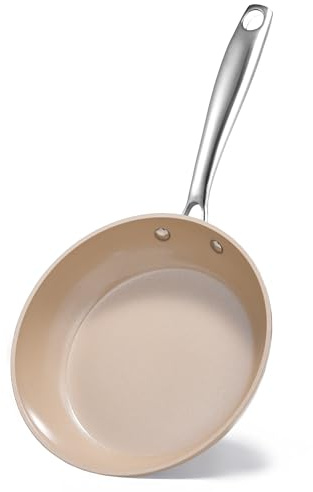 KOKHUB 20cm Frying Pan Non Stick, Small Ceramic Skillet | PFAS Free Aluminium Cookware for Induction Hob, Stainless Steel Handle, Oven Safe, Egg & Omelette Pan