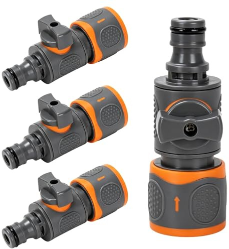 Lot de raccords de tuyau avec vanne de régulation, pack de 4 vannes d'arrêt pour tuyau d'arrosage de 1,27 cm pour une régulation et une fermeture progressives du débit d'eau, raccord rapide pour