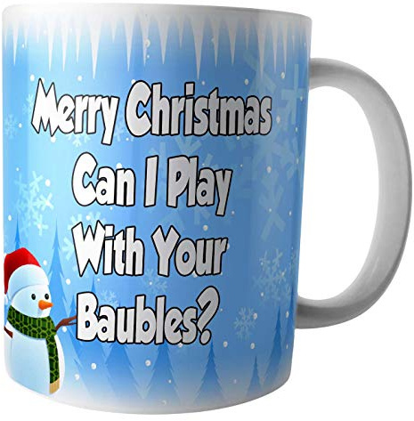 AK Giftshop Merry Christmas Can I Play with Your Baubles? - Funny - Rude - Cheeky - Tea - Coffee - Mug - Cup - Christmas - Gift - Secret Santa - Stocking Filler