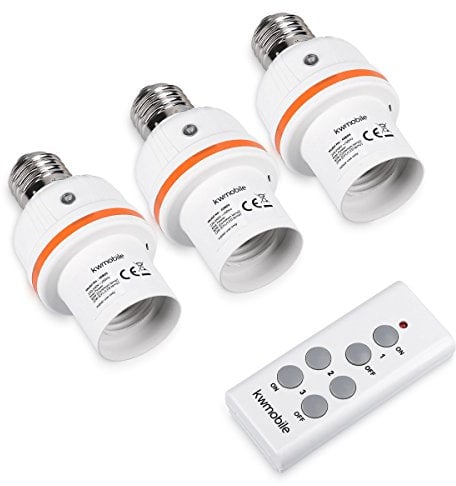 kwmobile 3x Funk Lampenfassung E27-30m Reichweite mit Fernbedienung - E27 Fassung Funkschalter Set für LED Glühbirne Energiesparlampe - Weiß