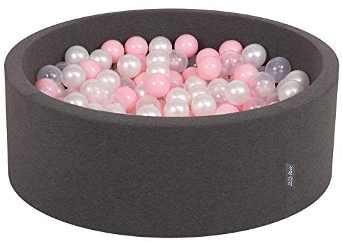 KiddyMoon Bällebad 90X30cm/200 Bälle ∅ 7Cm Bällepool Mit Bunten Bällen Für Babys Kinder Rund, Dunkelgrau:Rosa/Perle/Transparent