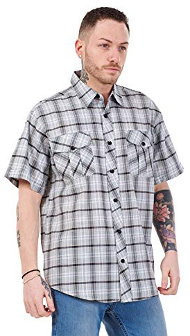 Malay Mens Regular Big Size Shirts Checked Cotton Blend Casual Short Sleeve Blue M-5XL