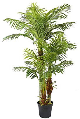 Künstliche Areca Palme Hawaii 180cm hoch dreistämmig mit echtem Palmfasermaterial und vielen Wedeln im Topf