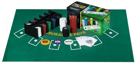 WICKED GIZMOS Professional Casino Style 200 Piece Texas Hold'em Poker and Blackjack Game Play Set with Felt Mat, Chips, Chip Deck, Playing Cards and Tin Gift Box