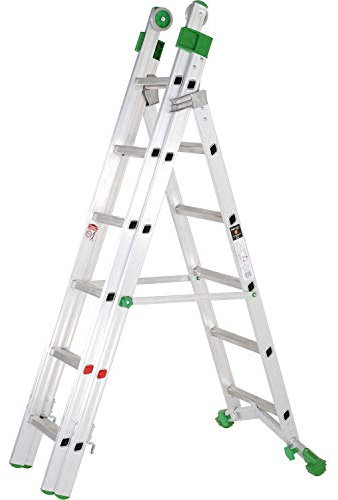 PREMIUM 33 Tread Combination Ladder – 3-in-1 Triple Section Extension | A-Frame Steps | Stairwell/Staircase Locking Safety Ladders – Industrial Aluminium Adjustable/Telescopic Decorating & Roof
