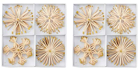 Geschenkestadl 24 Stück Strohsterne 10 cm Gold Glitzer Christbaumschmuck Stroh Sterne Natur