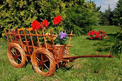 DEKO VERTRIEB BAYERN XL Premium Leiterwagen 70cm Korbgeflecht Rattan Körbe Pflanzkorb Pflanzkasten