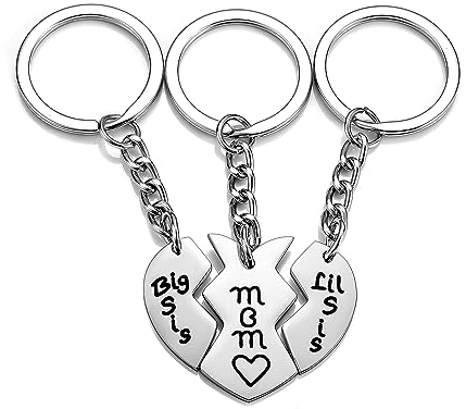 3 Stück Schlüsselanhänger Set mit Gravur Mom,Little Sister,Big Sister für Familie,Silber Edelstahl Puzzle Herz Anhänger Schlüsselbund Schmuck Geschenk für Mama Tochter Schwester Weihnachten Geburtstag