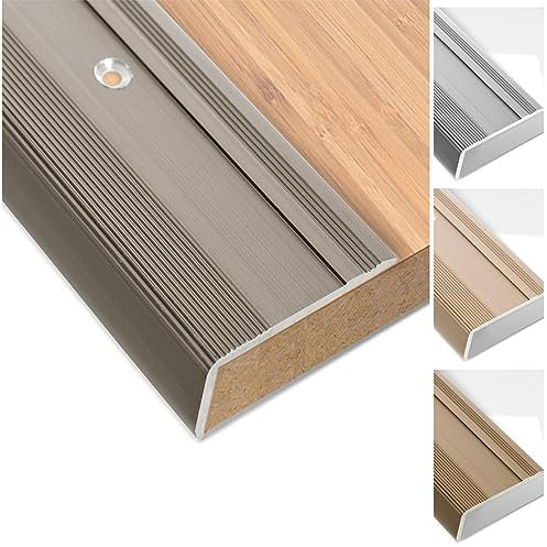 Floordirekt Profilo per bordi per scale in alluminio, lunghezza 90 cm, 1 pezzo con viti e tasselli, preforato a forma di L, profilo angolare 37 mm di larghezza x 17 mm di altezza (bronzo scuro) Glory