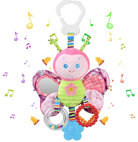 WolinTek Bambino Passeggino Giocattoli, Passeggino Carrozzina Giocattolo Appeso Sonagli, Sonaglio Neonato,Giocattoli Morbidi a sonagli per Letto, Miglior Regalo per Neonato 0-36 Mesi (Farfalla)