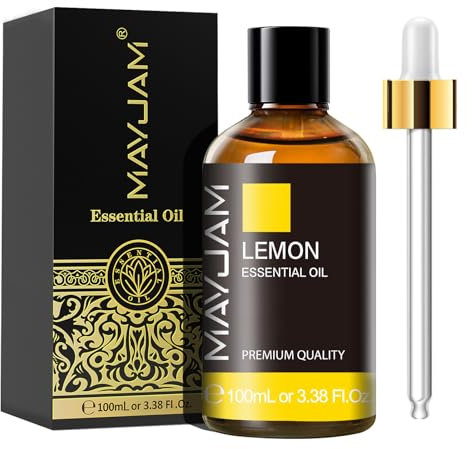 MAYJAM Aceite Esencial de Limón 100ml, Aceite de Limón para Difusor, Humidificador, Bricolaje, Hogar, Armarios