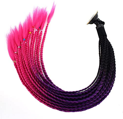 Asudaro Helm Braids, Motorradhelm Dekorative Perücke mit Saugnapf, Schmutzige Zöpfe, Pferdeschwanz, Retro, Schwarz Lila Rosig, ECE R22.05