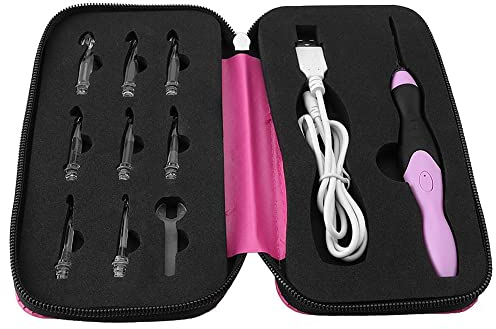 9-in-1 LED Häkelnadel-Set, USB wiederaufladbare Licht Häkelnadeln Nadeln Led leuchtendes Stricken Häkelset mit rosa Schale, geeignet für alle Ebenen von gehäkelten Projekten
