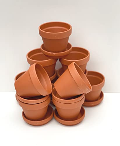 Spang Traditional Terracotta Plant Pots with Saucers 8cm W x 7cm H F8/S9) (Sets of 10)