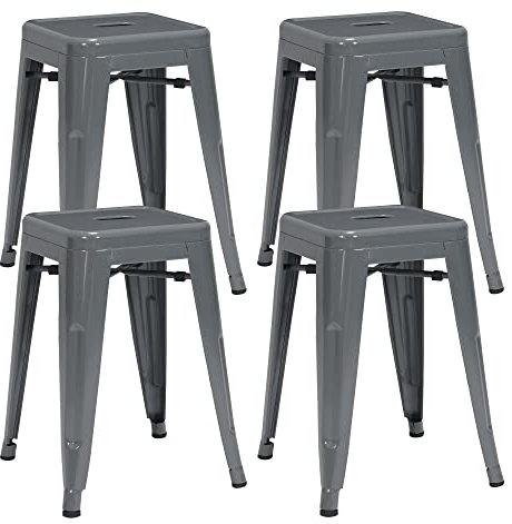 Duhome Metall Hocker 46cm Barhocker 4er Set, Sitzhöhe 46cm Tresenhocker, Stapelbar Eisen Bistrohocker im Industry Design, Grau