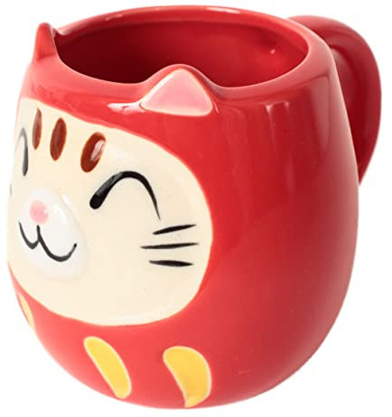 Mino Ware CPM020 Japanische Keramiktasse Daruma Katze hergestellt in Japan (Japan Import) (Candy Red)