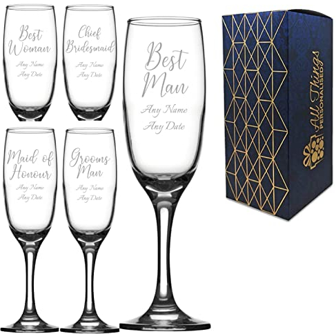 Personalised Engraved Wedding Champagne Glass Wedding Guest, Best Man, Best Woman, Grooms Man, Maid of Honour, Chief Bridesmaid, Imperial Flute 7.5oz/221ml, Handwritten Font