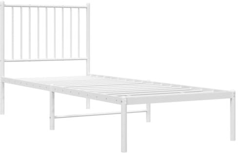vidaXL Classic Powder-Coated Steel Bed Frame with Storage Space and Headboard - 75x190 cm 2FT6 Small Single, White, Bedroom Furniture