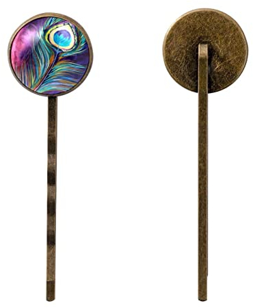 4 Stück Metall Haarspangen, Vintage Retro Haarnadel, minimalistische dekorative Haarspangen, Bobby Pins für Frauen Mädchen Haarschmuck,Ölgemälde Farbe Pfauenfedern