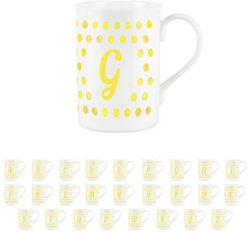 Yellow Polka Dots Spots Letter G Mug - Fine Bone China Alphabet Initials Gift/Present Mug