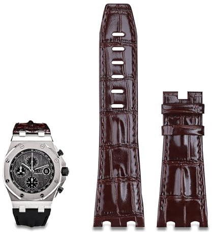 EPANO 28 mm importiertes Lederarmband für AP für Audemars Piguet 42 mm für Royal Oak Offshore Uhrenarmband Zubehör Dornschließe 15710/15703, With Rose Buckle, Achat
