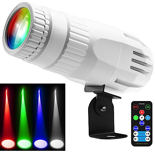 LED Pinspot Licht, Czgor Spot Disco Kugel 15W RGBW 4-in-1-Weiße Schale Spiegelkugelprojektor mit Fernbedienung, Superhelles LED-Pinspotlicht für Partys, Diskotheken, Bars, Hochzeiten