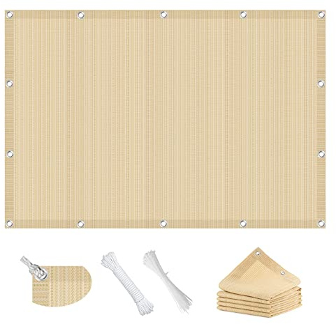 Voile d'ombrage 4 x 6 m Respirant UV Protection Voile D'ombrage Toile D Ombrage avec Serre-Cables pour Patio Jardin, Terrasse,Extéri, Couleur Crème