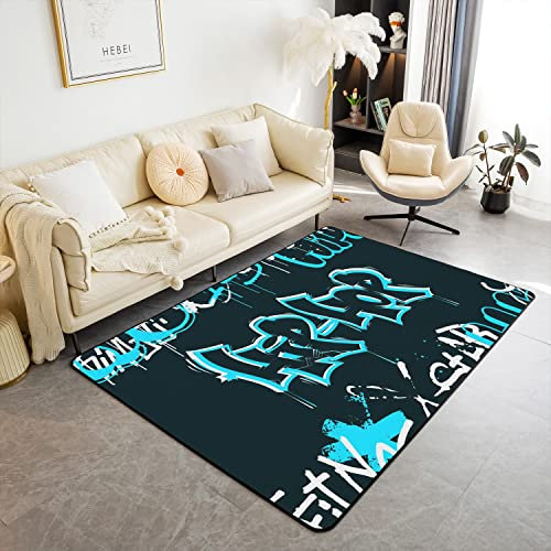 Loussiesd Hip Hop Graffiti Dekor Teppich Straße Kultur Wohnzimmer Teppiche Kinder Wand Graffiti Akzent Teppich Urban Art Drucken Wohnzimmer Teppiche Teppiche Teppiche Teppich 100x150cm