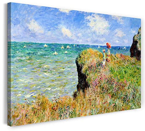 Leinwandbild (30x20cm) Claude Monet: Spaziergang auf Klippen-Ebene bei Pourville, Leinwand auf Keilrahmen gespannt und fertig zum Aufhängen, hochwertiger Kunstdruck aus deutscher Produktion