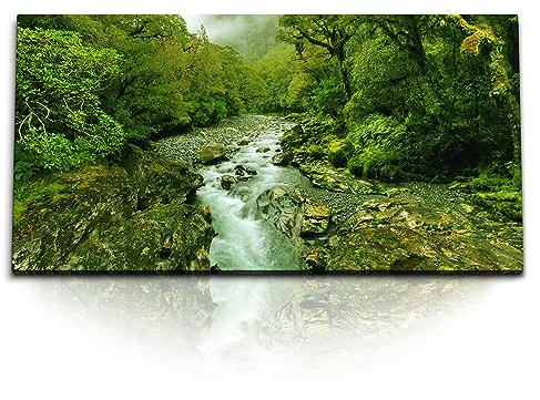 Paul Sinus Kunstdruck Bilder 120x60cm Bach im Dschungel Bäume Grün Tropisch Fluss