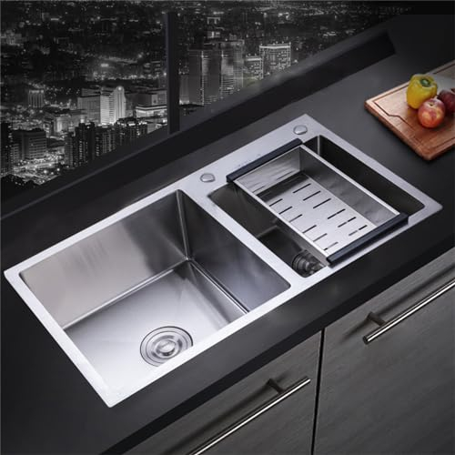 KEESUNG Fregadero doble de acero inoxidable, doble fregadero de cocina, fregadero doble, fregadero doble, fregadero de drenaje, fregadero bajo encimera, fregadero comercial para cocina