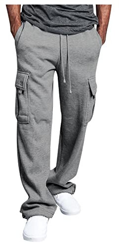 DHYUEN Jogginghose Herren Gefüttert Jogginghose Herren Baumwolle Winter Herren Jogginghose Latzhose Herren Arbeitshose Elegant Skihose Damen High Waist Weihnachtshose Herbst Trainingshose(Grau，M)