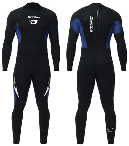 Owntop Herren Neoprenanzug 3/2mm - Vorderer Reißverschluss Voll Tauchanzüge, Stretch Pro Neopren-Nassanzug Thermische Volle Länge Tauchhaut zum Surfen Schnorcheln, Herren Blau M