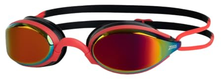 Zoggs Fusion Air Schwimmbrille Erwachsene, Herren und Damen – Komfort-Air-Dichtung, Antibeschlag, UV-Schutz, Weites Sichtfeld, Nasensteg Austauschbar, Rotes Titanium-Spiegelglas, Schwarz/Rot