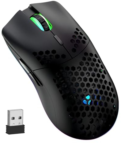 Mengshen Wireless Gaming Mouse Honeycomb, RGB Game Mice with Lightweight Shell High Precision Optical Sensor Adjustable 3200 DPI Ergonomic for Windows PC & Laptop Gamers (Black)