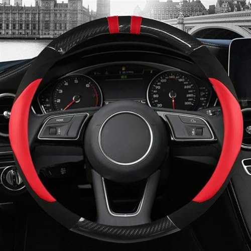 Carbon Faser Leder Sport 38cm Auto Lenkrad Abdeckung Nicht-Slip Für Audi A1 8X A2 A3 Q3 Q5 Q2 A4 A5 A6 Für Avant (Color : RED O Shape)