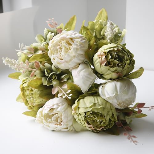 JOYHAZE 1 bouquet di peonie artificiali da 48,3 cm in seta con boccioli per decorazioni per matrimoni, casa, feste, ufficio, centrotavola, composizioni floreali fai da te (verde nuovo)