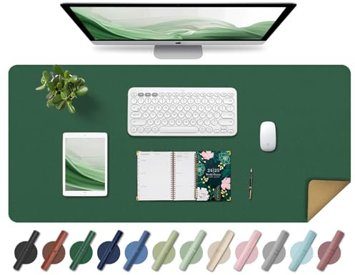 Leather Desk Pad, Office Desk Mat, Non-Slip Large Mouse Pad, Waterproof Desk Protector Mat, Computer & Laptop Mat for Desk, Desk Desktop Mat for Writing, Desk Blotter Pads Decor (Dark Green, 90x43CM)