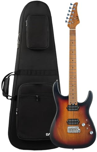 EART 6-Saiten Solid Body E-Gitarre EYP-24 Geröstet Bookmatched Mahagoni Body Artones-Hh-Y Pickup Set für kreative junge Musiker mit Gigbag (Sunburst)